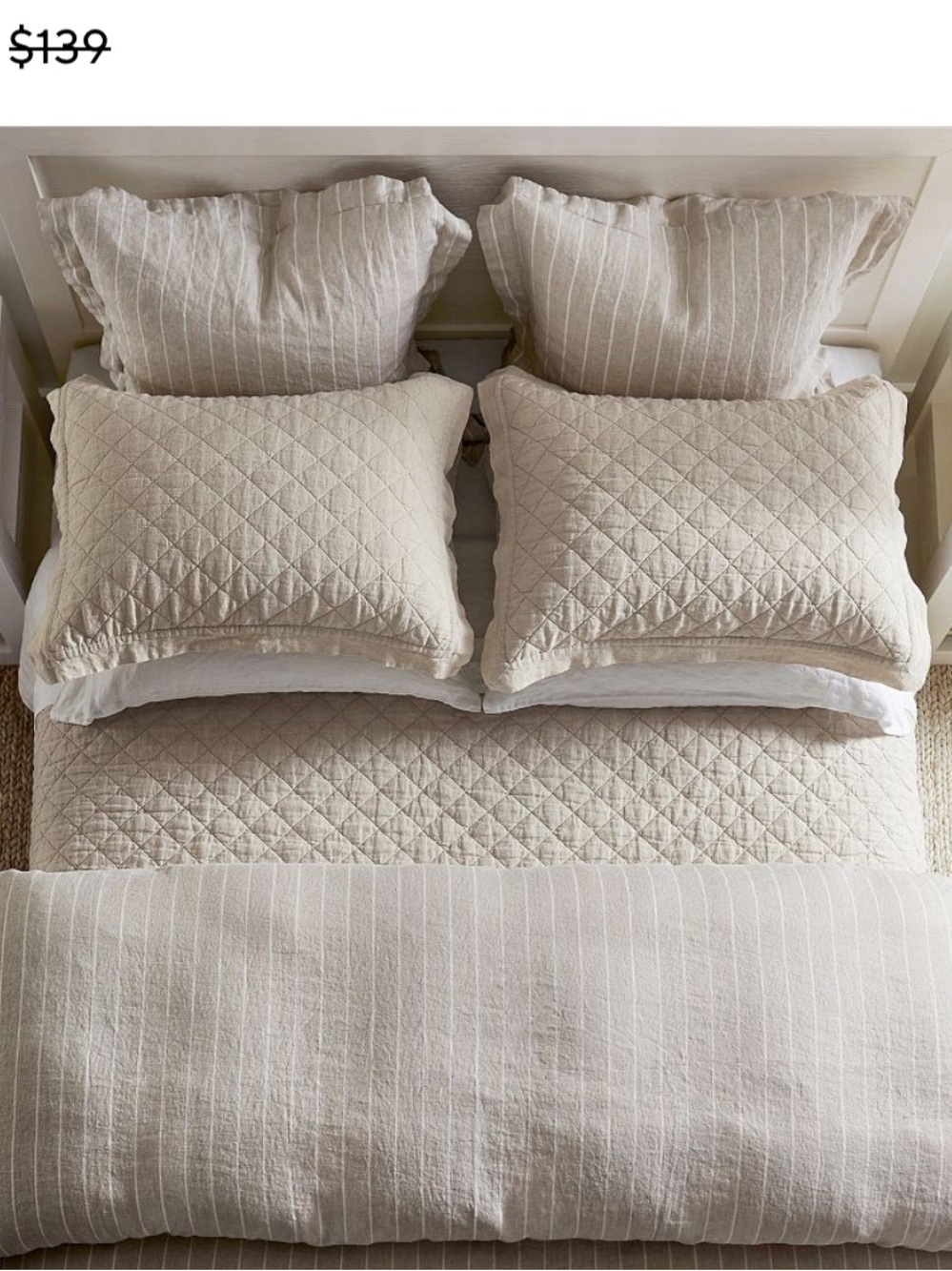 Pottery Barn Belgian Linen Diamond Quilted Sham - Set of 2  - King Size